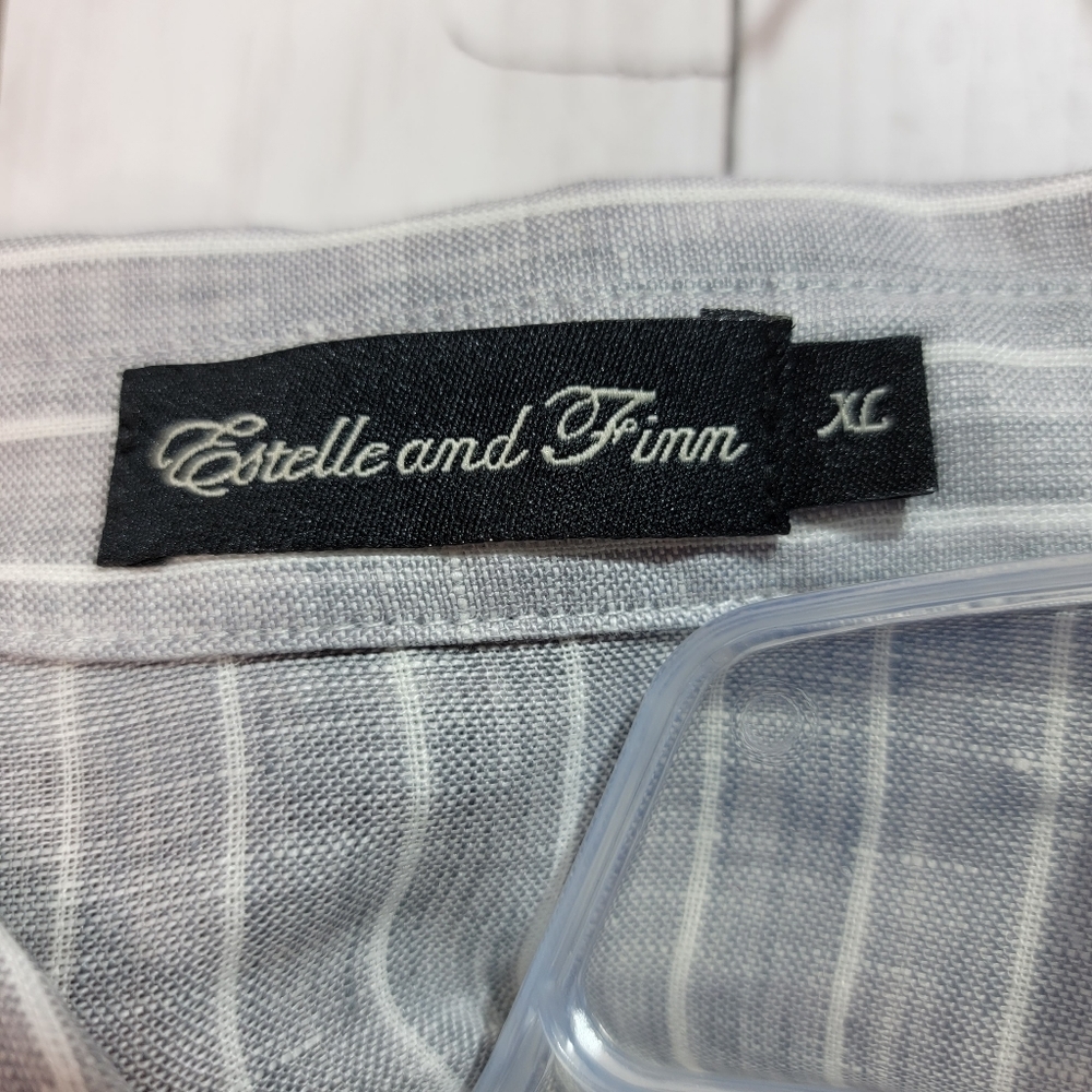 New! Estelle & Finn Women's Gray White Striped Linen Shirt Size XL Lagenlook. - Picture 3 of 7